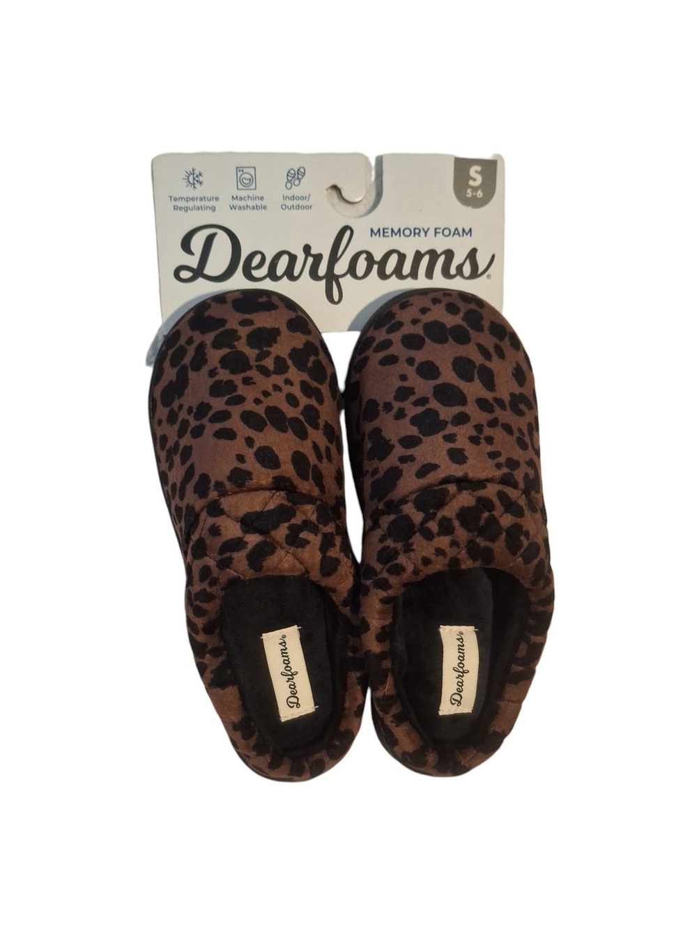 NWT Dearfoams Cheeta Print Memory Foam Slippers - Brown/Black🐆🤎